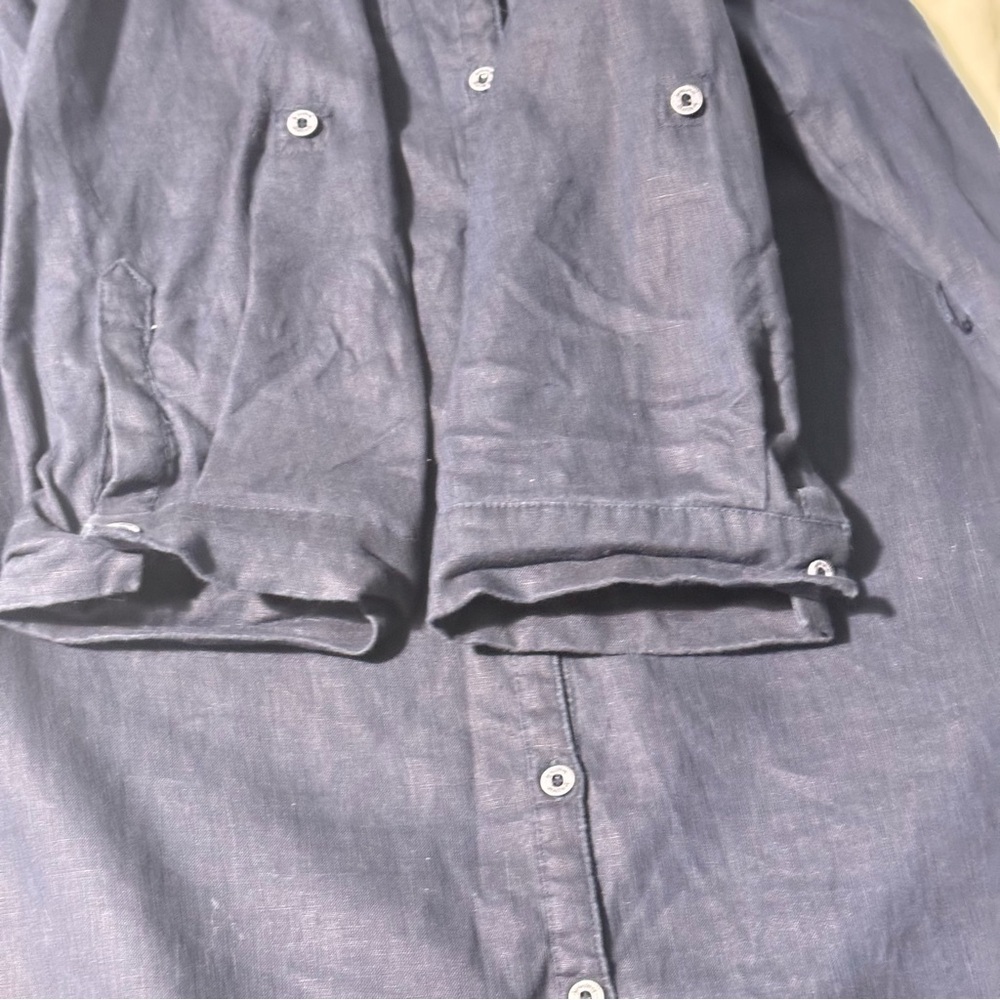 Malvin I ❤️ Linen Navy Shirt Dress Size M Button Front Midi Minimalist Classic - Picture 12 of 12